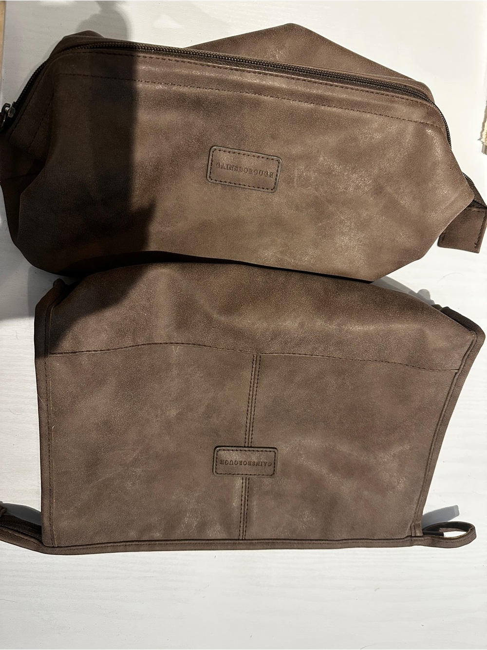 Gainsborough Grey Brown Leather Toiletry Bags (2)